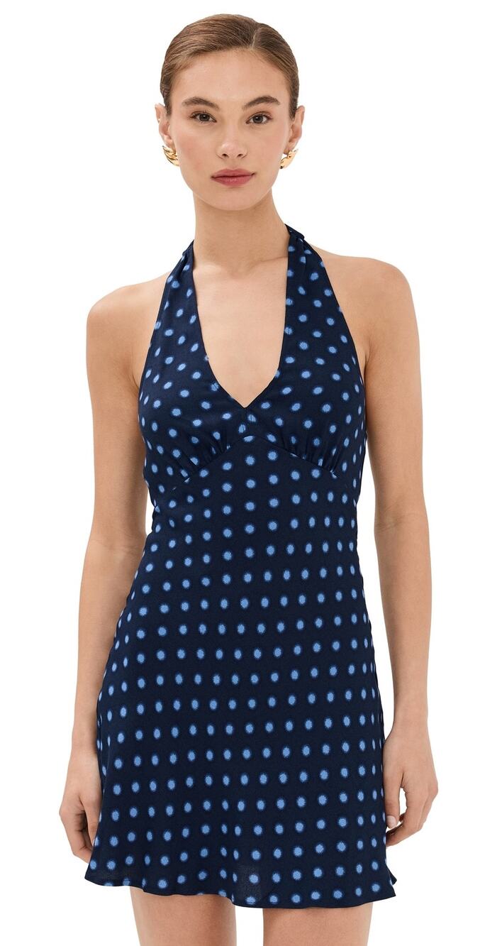 Reformation Delanie Mini Dress Blue Polka Dot Print Size S